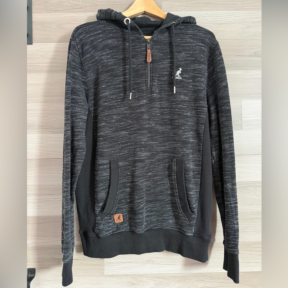Kangol Men's Quarter-Zip Space Dye Hoodie with Faux Leather Trim Medium